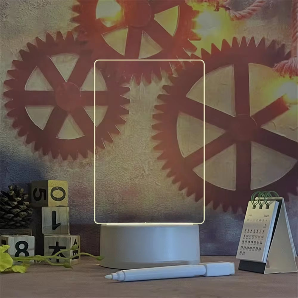 Luminous LED Night Light - Erasable Acrylic Message Board & Calendar for Desktop Decor