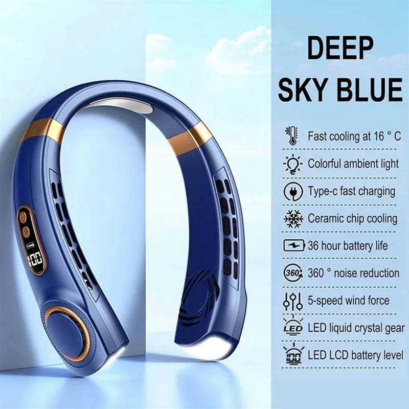 “Leafless Hanging Neck Fan — Hands-Free Portable Wearable Cooler”