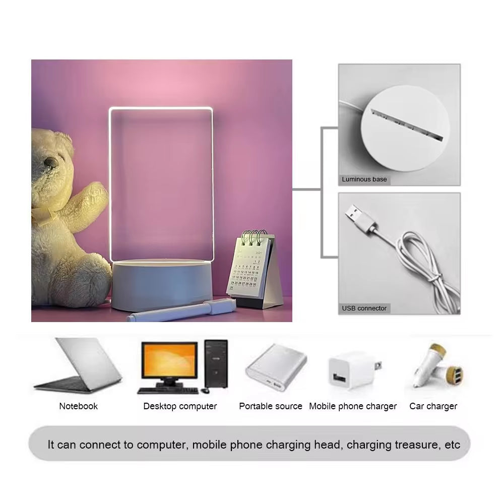 Luminous LED Night Light - Erasable Acrylic Message Board & Calendar for Desktop Decor