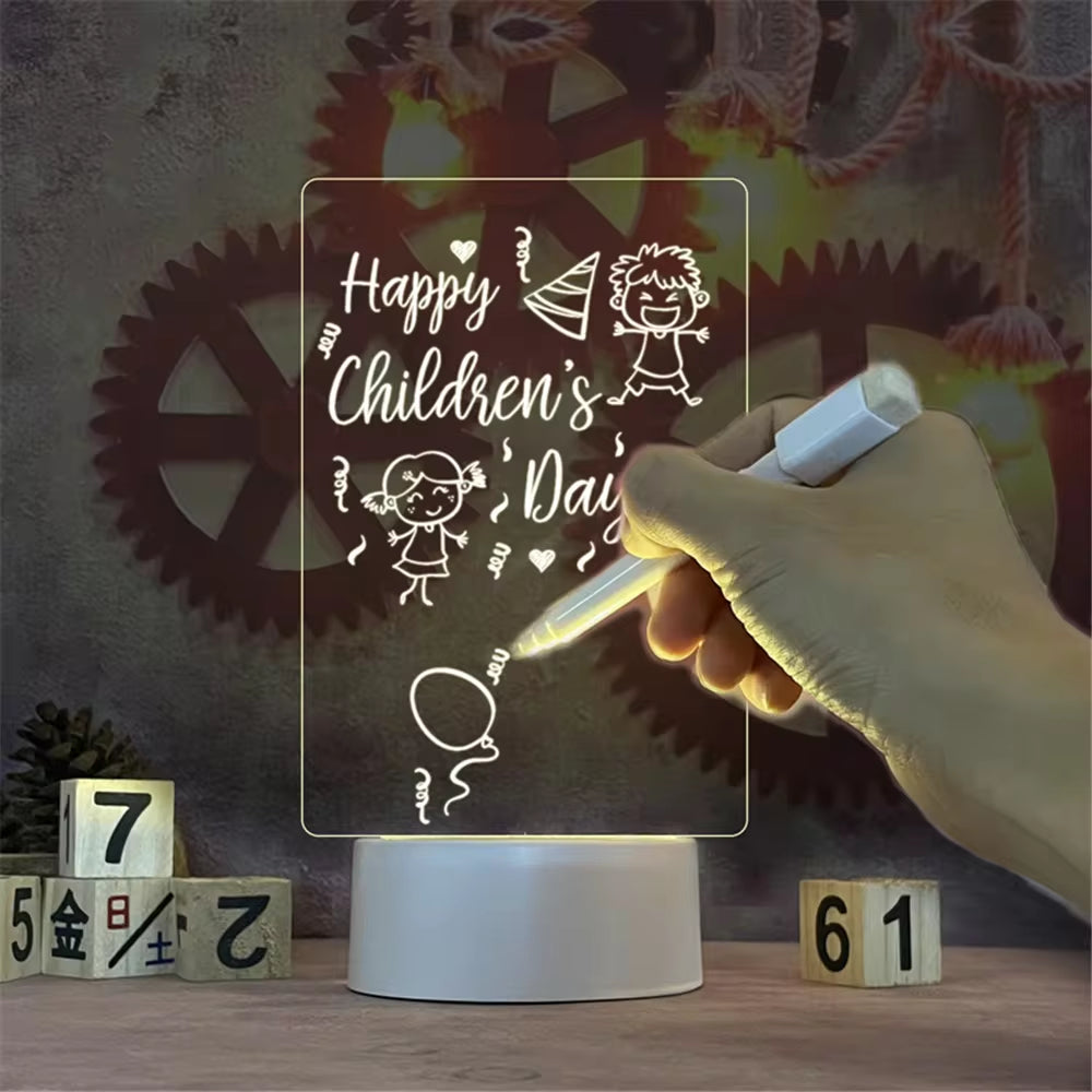 Luminous LED Night Light - Erasable Acrylic Message Board & Calendar for Desktop Decor