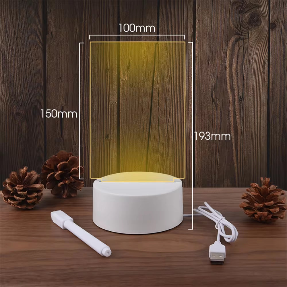 Luminous LED Night Light - Erasable Acrylic Message Board & Calendar for Desktop Decor