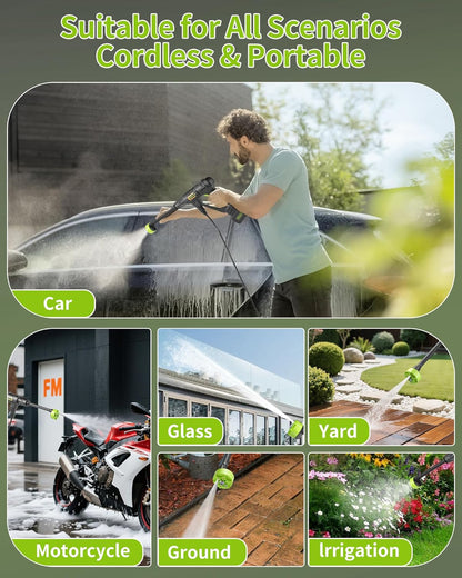 Powerful Cordless Pressure Washer - 990PSI Portable Handheld Cleaner with 6-in-1 Nozzle, 23FT Hose, 21V Battery & Charger for Home, Car, and Garden