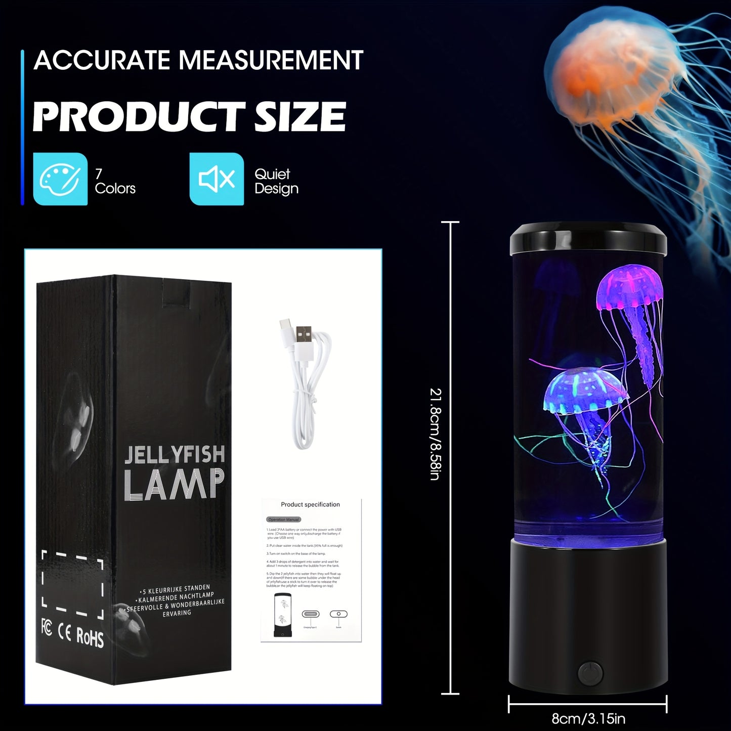 Jellyfish Lamp — 8″ LED Color-Changing Mood Light for Home & Decor