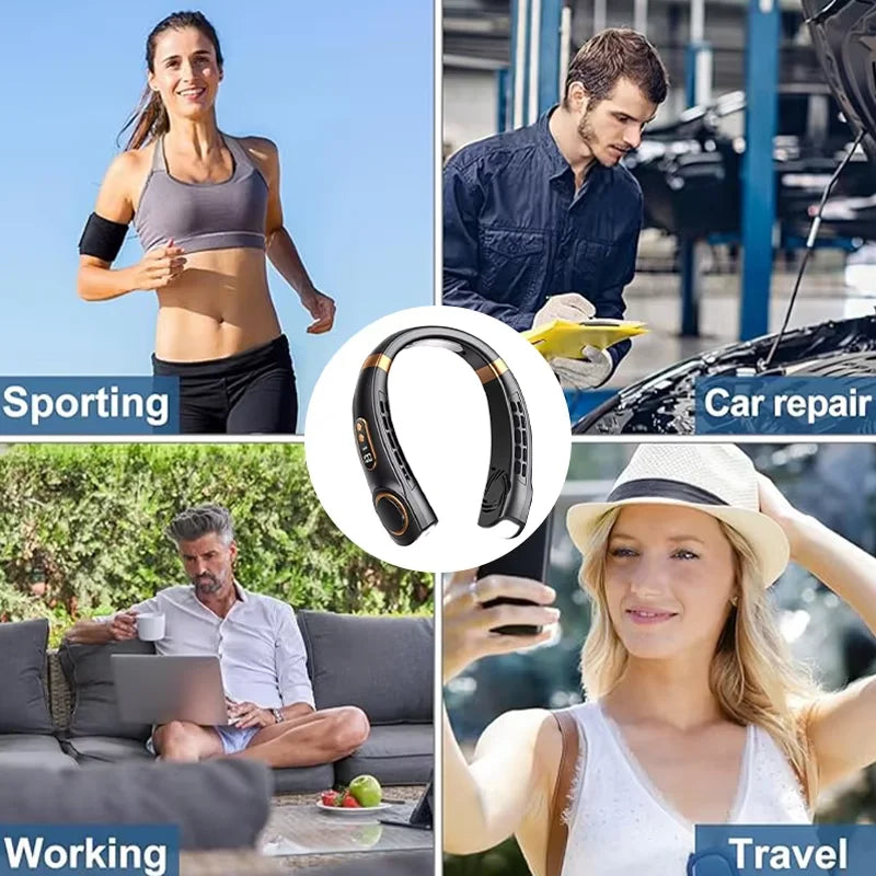 “Leafless Hanging Neck Fan — Hands-Free Portable Wearable Cooler”