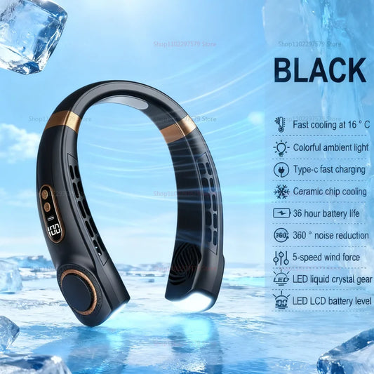 “Leafless Hanging Neck Fan — Hands-Free Portable Wearable Cooler”